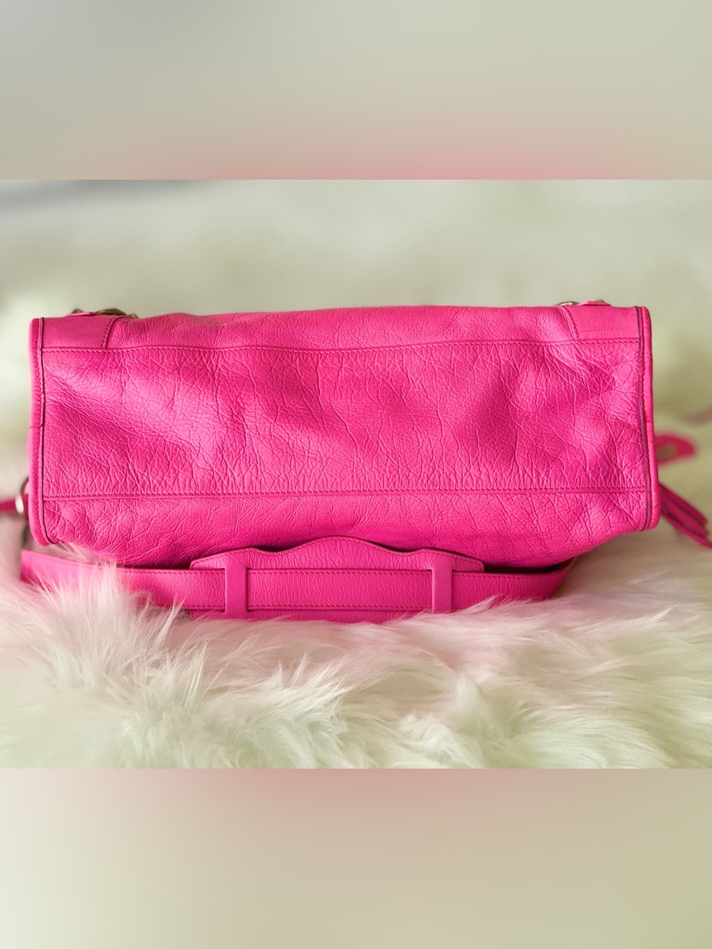 BALENCIAGA CITY BAG BARBIE PINK W/STRAP & MIRROR MOTO BAG MEDIUM ROSE FLUO NEON - Picture 9 of 15